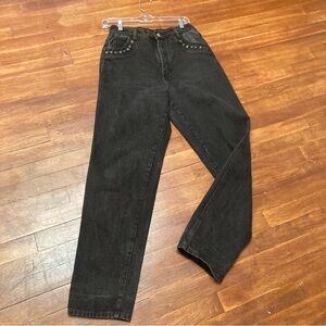 Vintage Rare Wrangler bareback black jeans high waist faux leather details USA